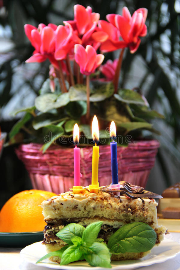 Geburtstagskuchen Mit Kerzen
 Geburtstagskuchen Mit Brennenden Kerzen Stockfoto Bild