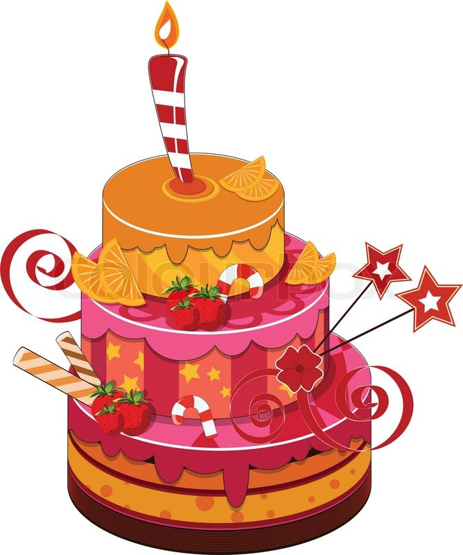 Geburtstagskuchen Zeichnung
 Großen Erdbeer Torte mit brennenden Kerze