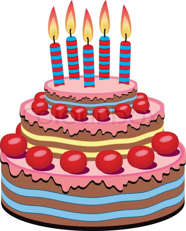 Geburtstagskuchen Zeichnung
 Vektor Geburtstagstorte mit brennenden