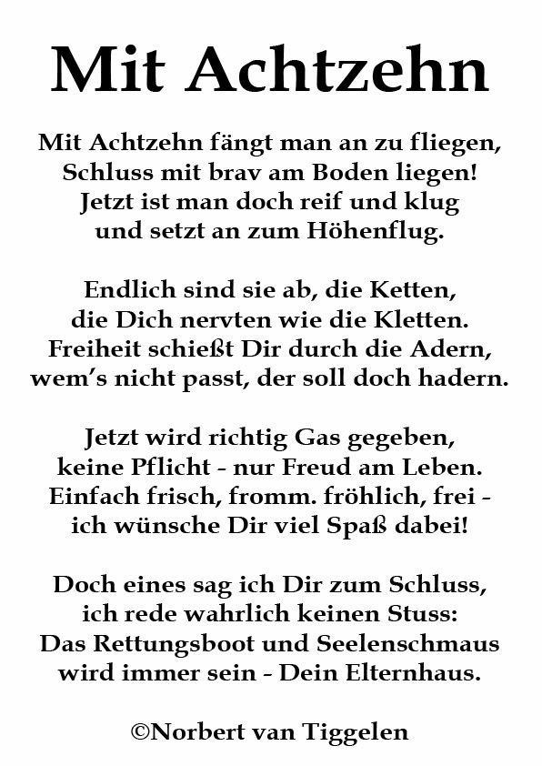 Geburtstagsspruche 18 Lustig Kurz
 Gedicht zum 18 Geburtstag