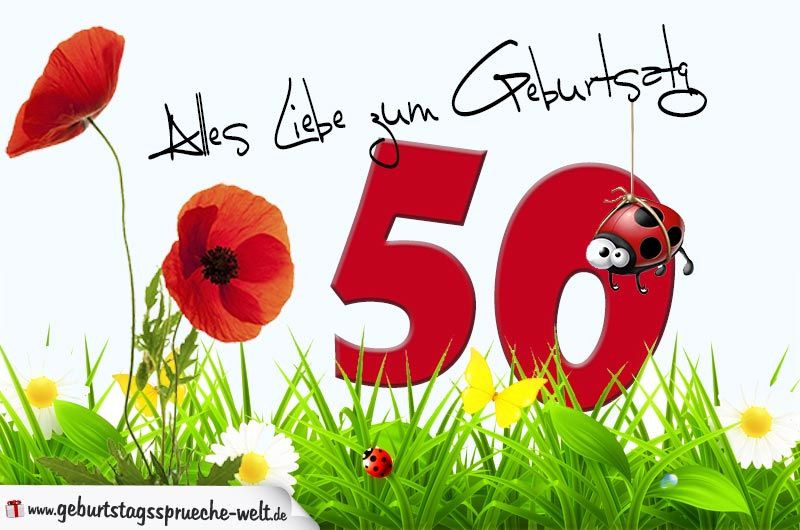 Geburtstagssprüche 35
 Geburtstagskarte mit Blumenwiese zum 50 Geburtstag
