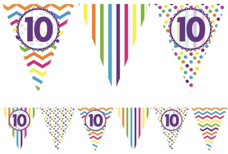 Geburtstagssprüche Zum 10 Geburtstag
 bunte Wimpel Girlande zum 10 Geburtstag