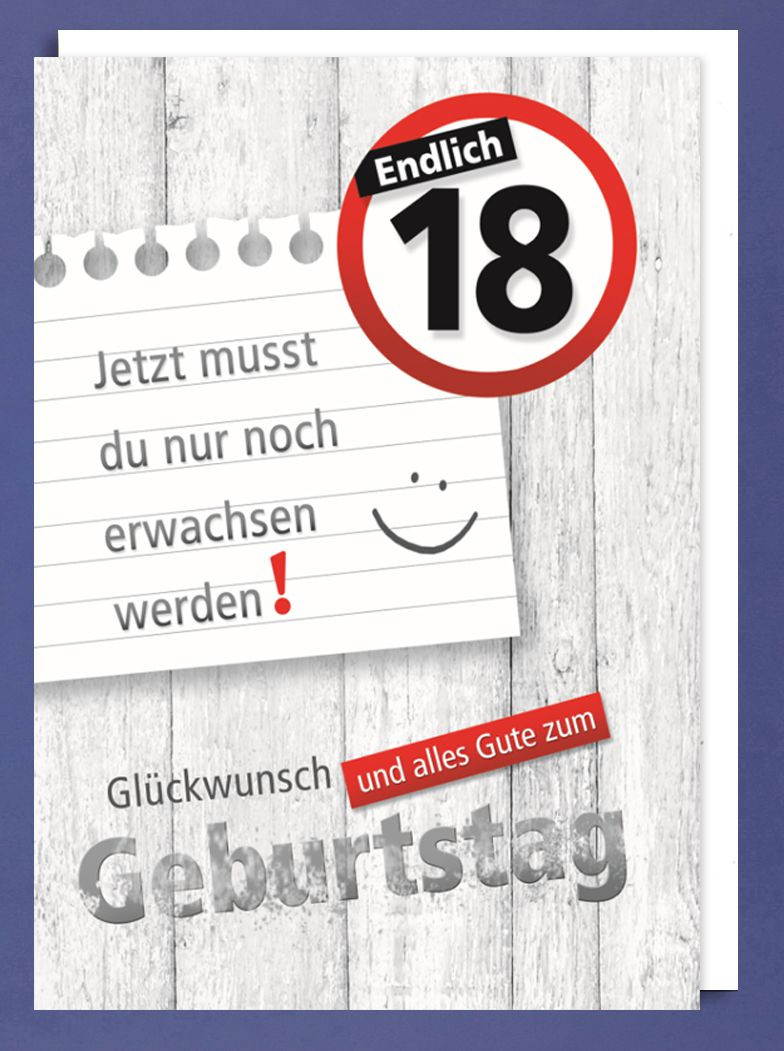 Geburtstagssprüche Zum 18 Geburtstag
 Riesen 18 Geburtstag Karte Grußkarte Erwachsenwerden A4