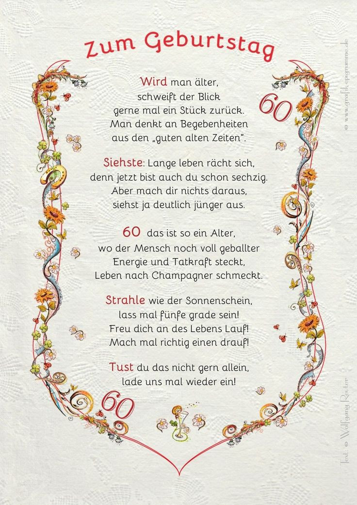 Geburtstagssprüche Zum 60.
 Die besten 25 Gedichte zum 60 geburtstag Ideen auf