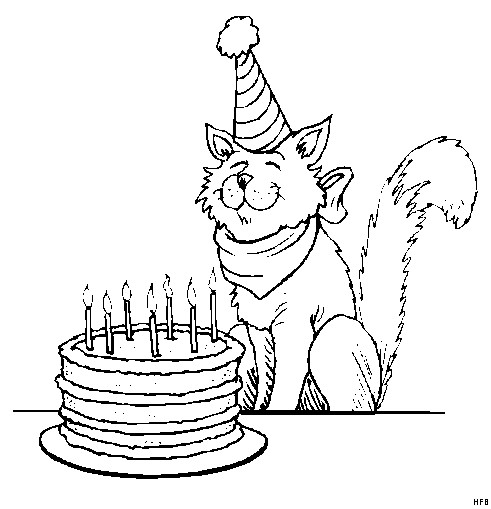 Geburtstagstorte Ausmalbild
 Katze Mit Torte Ausmalbild & Malvorlage ics