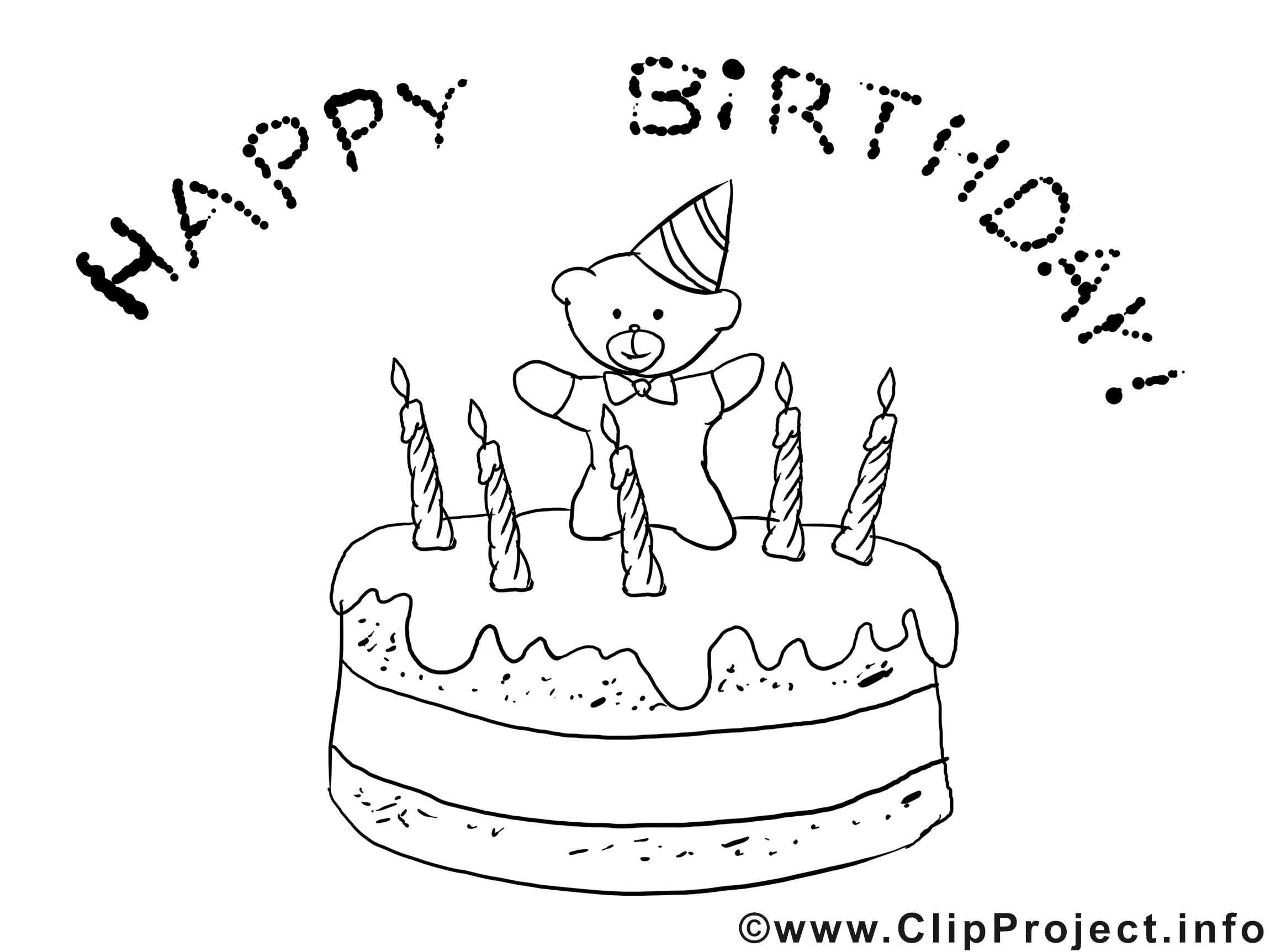 Geburtstagstorte Clipart Schwarz Weiß
 Ausmalbild Torte zum Geburtstag