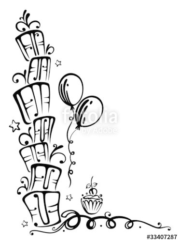 Geburtstagstorte Clipart Schwarz Weiß
 "Geburtstag Geschenke birthday Ranke schwarz