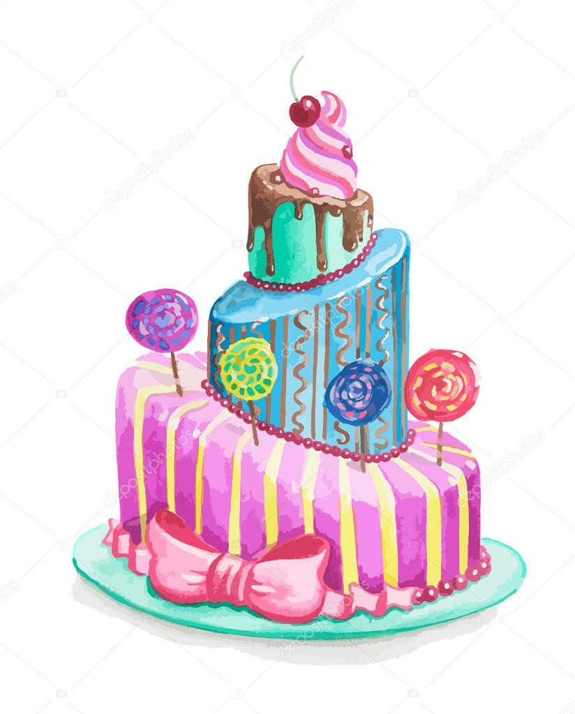Geburtstagstorte Gemalt
 Schöne gemalte Kuchen — Stockvektor © inspiringctor