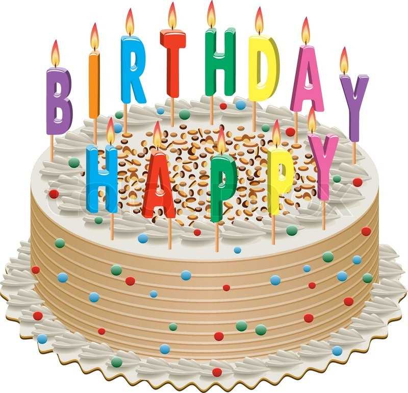 Geburtstagstorte Zeichnung
 Vektor Geburtstagstorte mit brennenden Kerzen