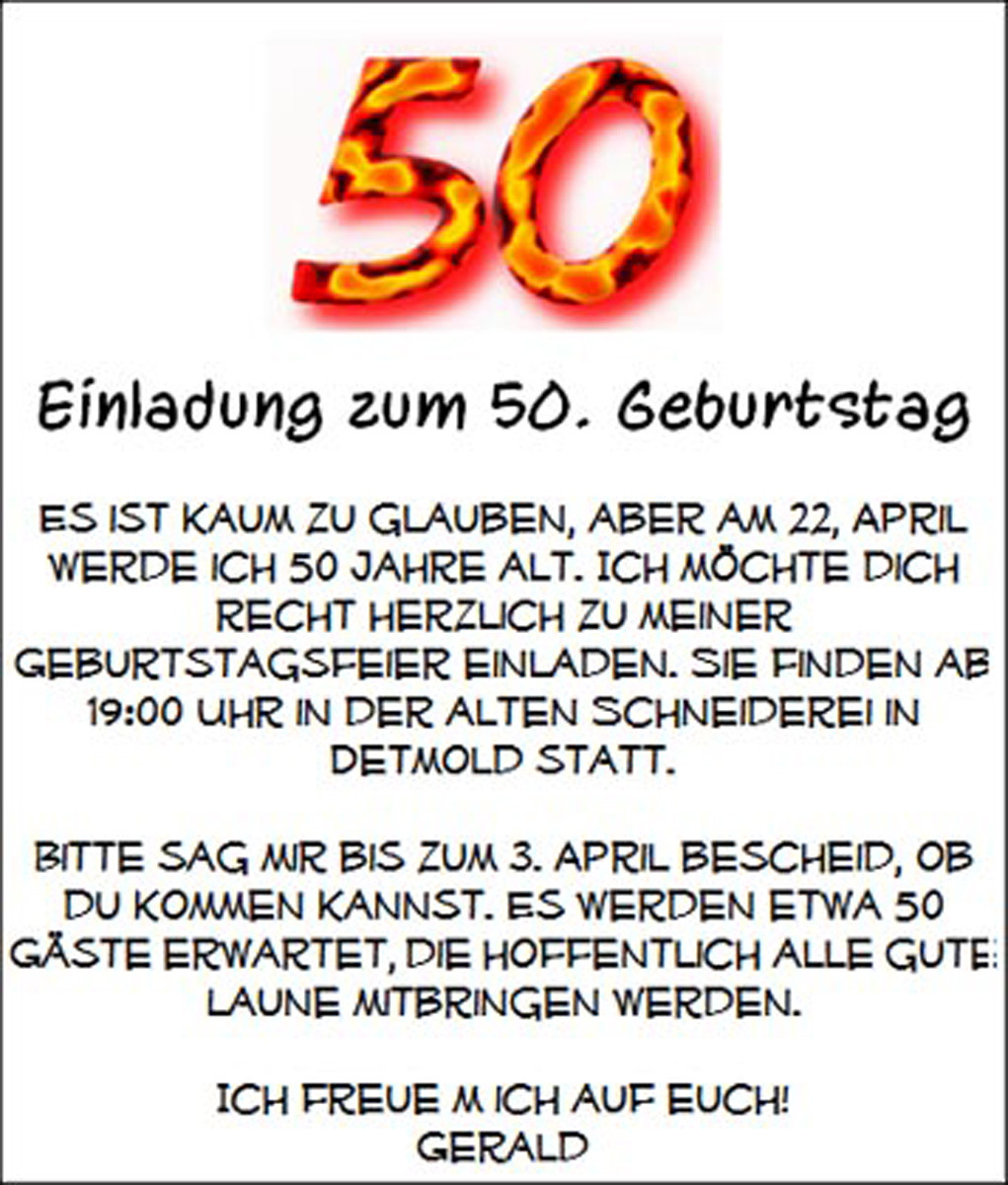 Geburtstagswünsche 50 Jahre
 50 Geburtstag Einladung