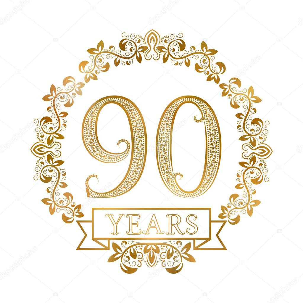 Geburtstagswünsche 90 Jahre
 Goldenen Emblem der 90 Jahre Jubiläum im Vintage Stil