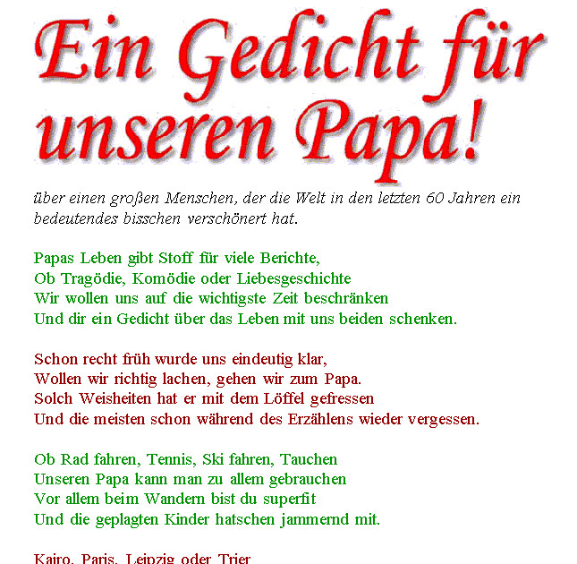 Geburtstagswünsche Für Papa Von Kindern
 Gedicht Geburtstag Vater 60