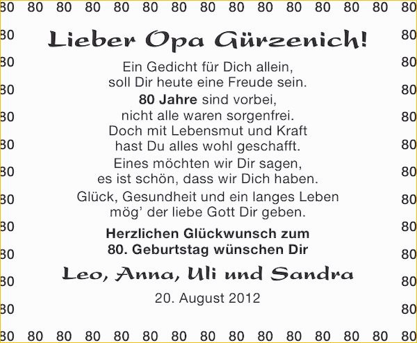 Geburtstagswünsche Opa
 Geburtstagswünsche Zum Ausdrucken Schön Gedicht Zum 80