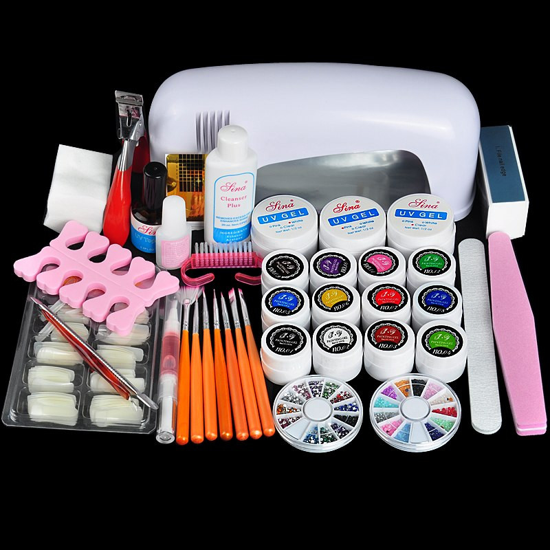 Gel Maniküre Set
 Professional Full Set UV Gel Kit Nail Art Set 9W Curing