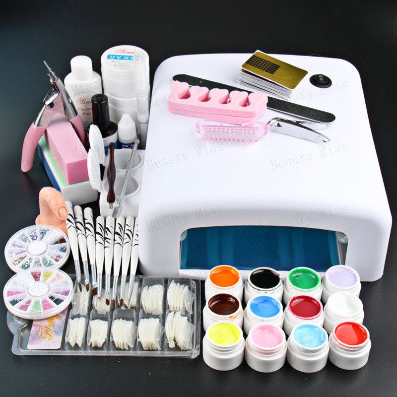 Gel Maniküre Set
 Professional Full Set 12 color UV Gel Kit Brush Nail Art