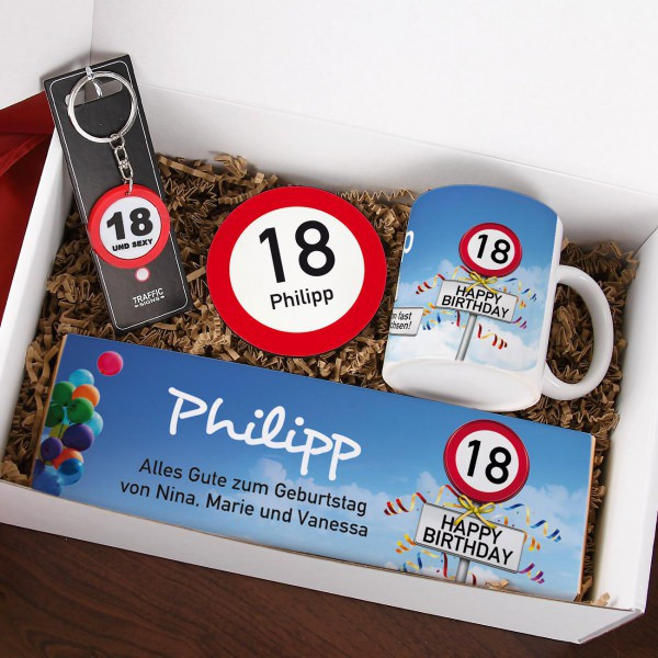 Geschenke 18 Geburtstag
 Geschenkbox zum 18 Geburtstag personalisiert und gefüllt