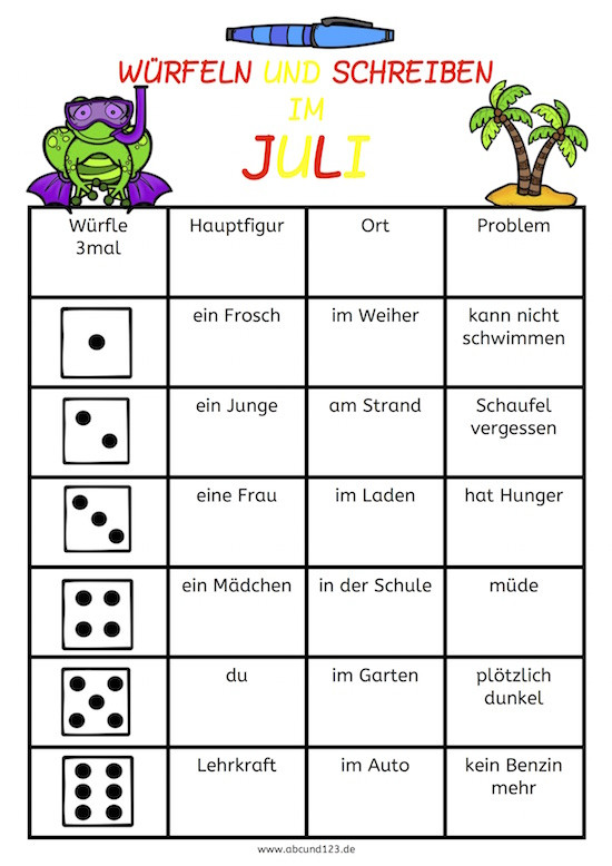 Geschenke Englisch
 Schreiben und würfeln im Juli