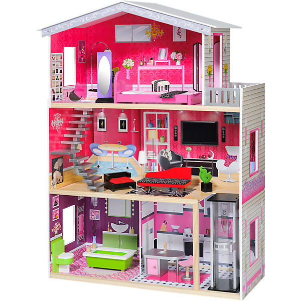Geschenke Für 10 Jährige Tochter
 myToys Modernes Puppenhaus mit Lift inkl Möbeln für 29cm