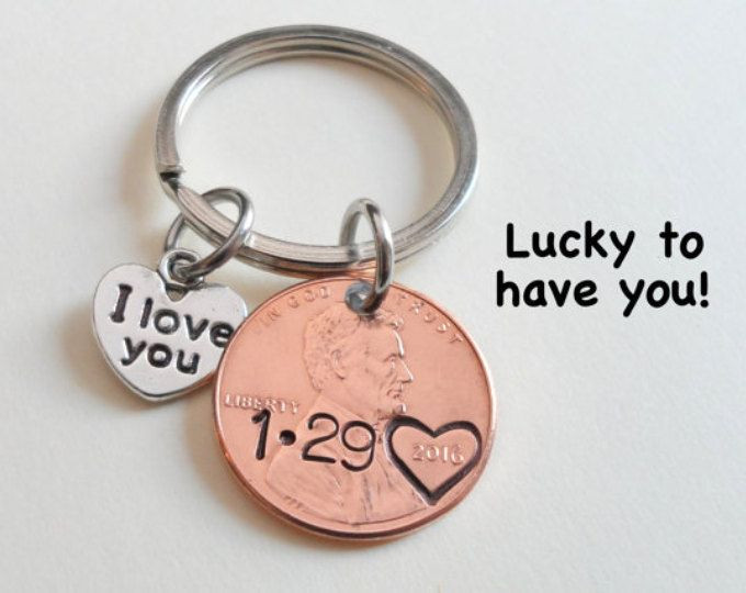 Geschenke Für Ehefrau
 Personalisierte paar Schlüsselbund Lucky Penny Keychain