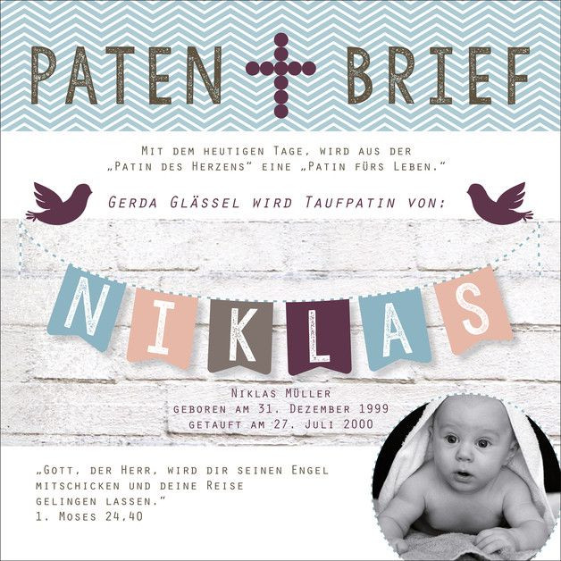 Geschenke Für Taufpaten
 Personalisierter Patenbrief mit Rahmen Individuelles