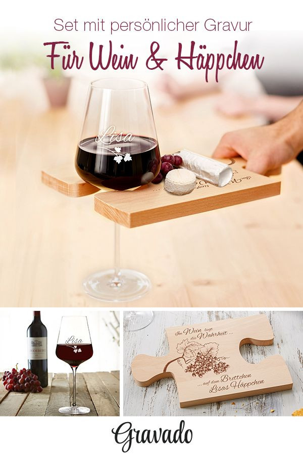 Geschenke Für Weintrinker
 Weinglas und Puzzle Brett mit Gravur Häppchen
