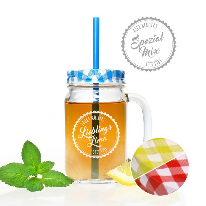 Geschenke Personalisiert
 Glas mit Deckel und Strohhalm personalisiertes Mason Jar