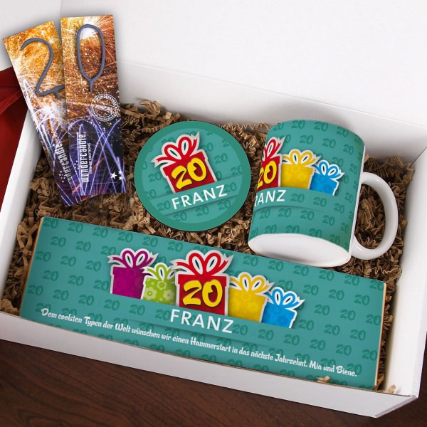 Geschenke Zum 20
 personalisierte Geschenkbox zum 20 Geburtstag mit Inhalt