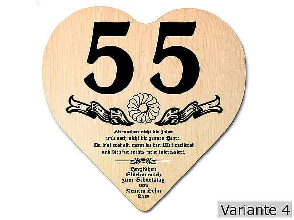 Geschenke Zum 55 Geburtstag
 Herz Holzschild zum 55 Geburtstag 18x18x1 cm mit Ihrem