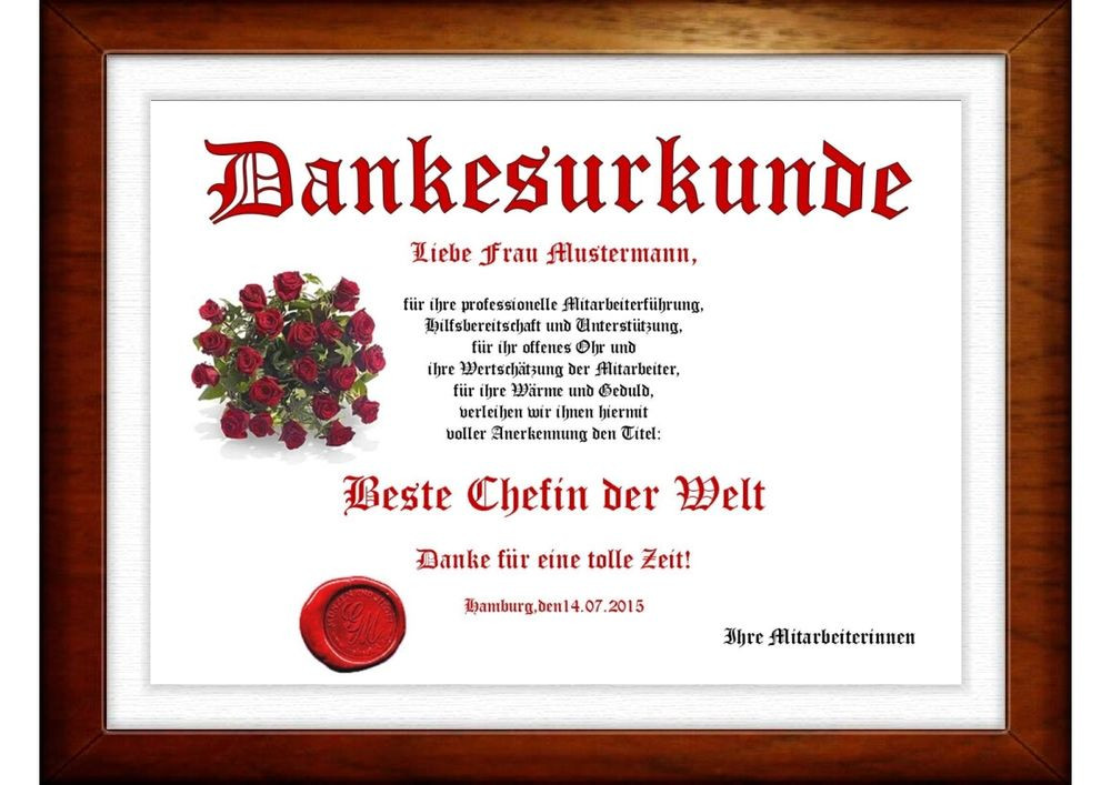 Geschenkideen Für Den Chef
 DANKE SCHÖN Diplom für " Netteste beste Chefin " NEU