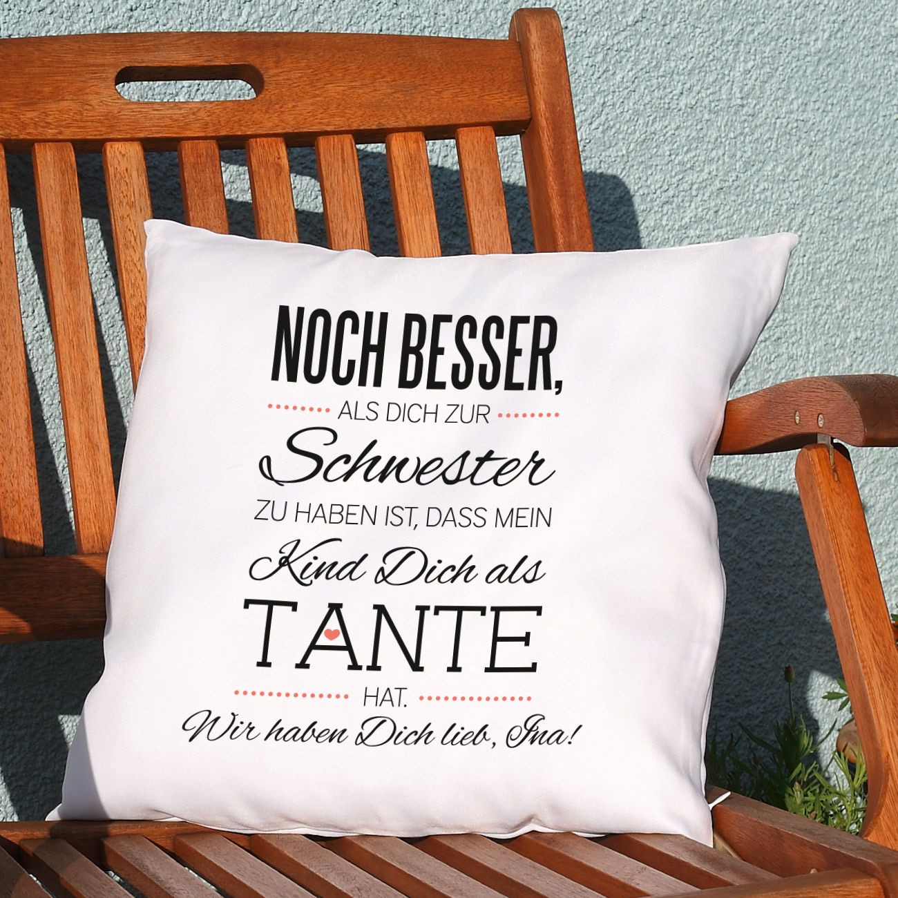 Geschenkideen Tante
 Kissen für beste Tante mit kurzem Wunschtext