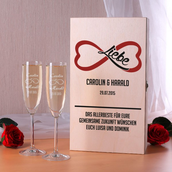 Geschenkverpackung Hochzeit
 Sektgläser Endless Love mit Geschenkverpackung zur Hochzeit