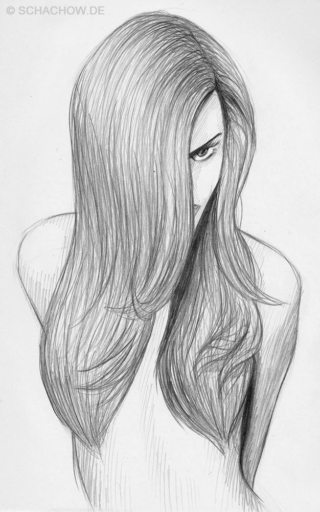 Gezeichnete Frisuren
 Bleistift Zeichnung einer schönen Frau mit langen Haaren