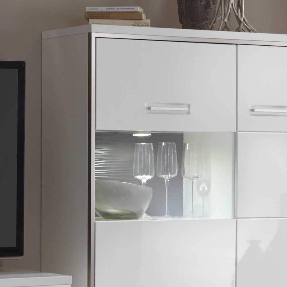 Glas Beleuchtung
 Hochglanz Highboard Tacroma in Weiß Glas mit LED Beleuchtung