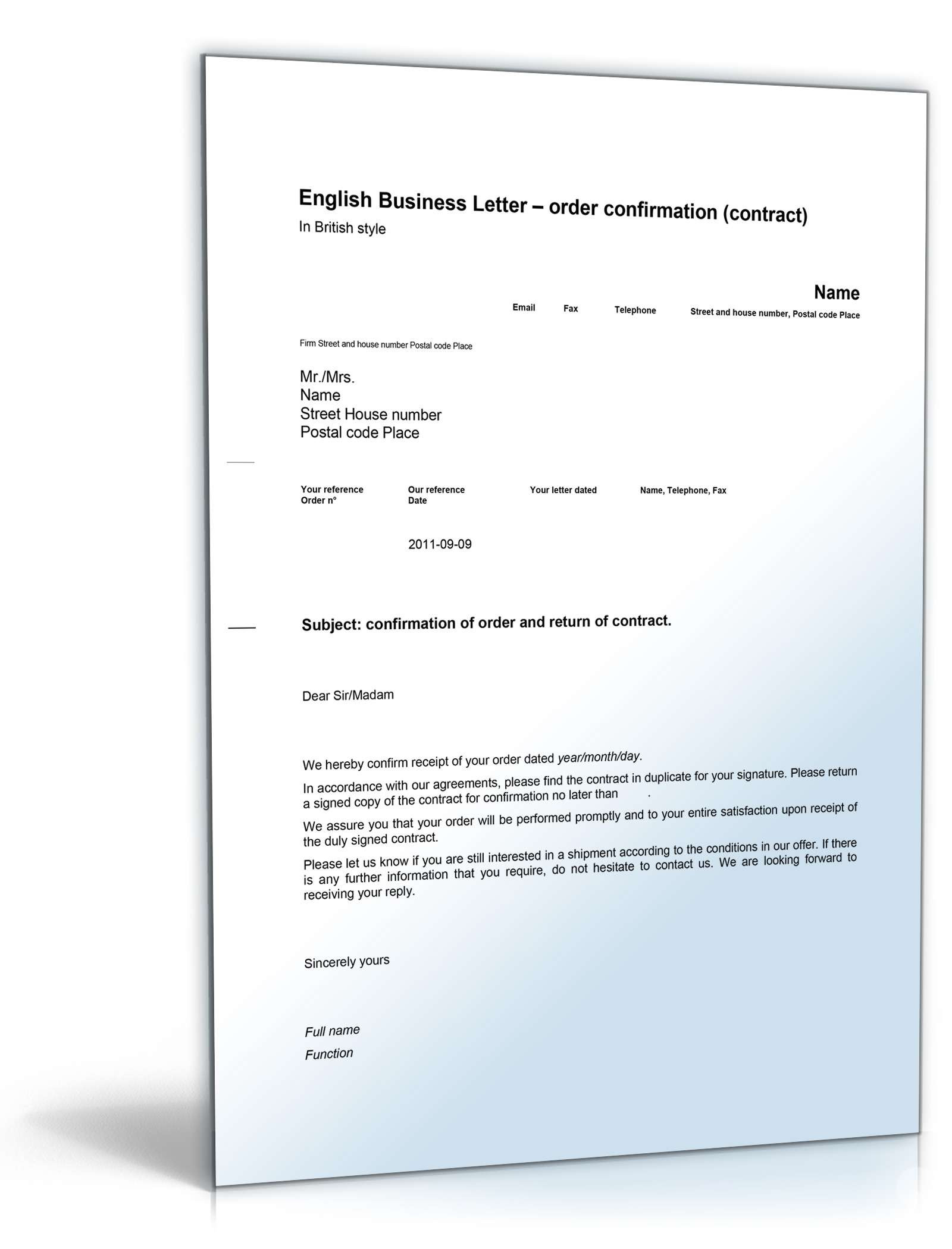 Handwerk English
 Auftragsbestätigung auf Englisch Order Confirmation