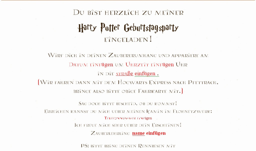 Harry Potter Geburtstagsparty
 Sonja´s Bücherblog Harry Potter Geburtstagsfeier