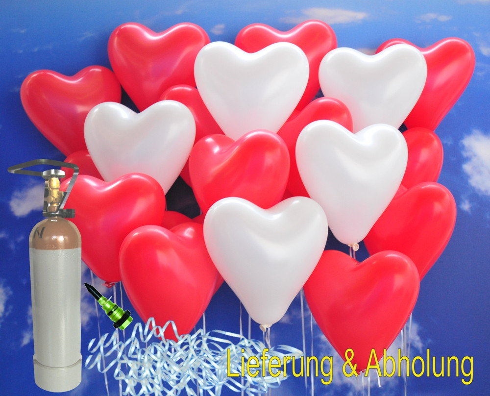 Helium Luftballons Hochzeit
 Midi Set 2 1A 50 rote und weiße Herzluftballons mit