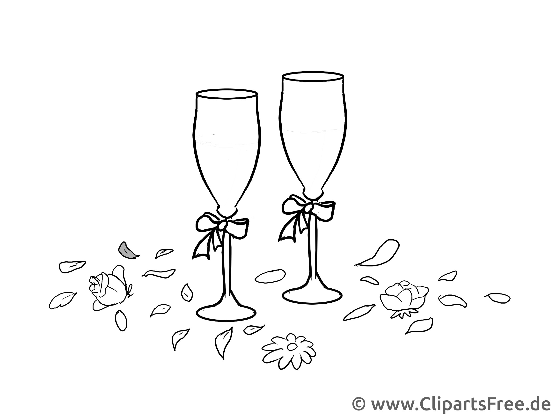 Hochzeit Clipart Schwarz Weiß
 Champagnergläser Illustration Clipart Grafik schwarz weiß