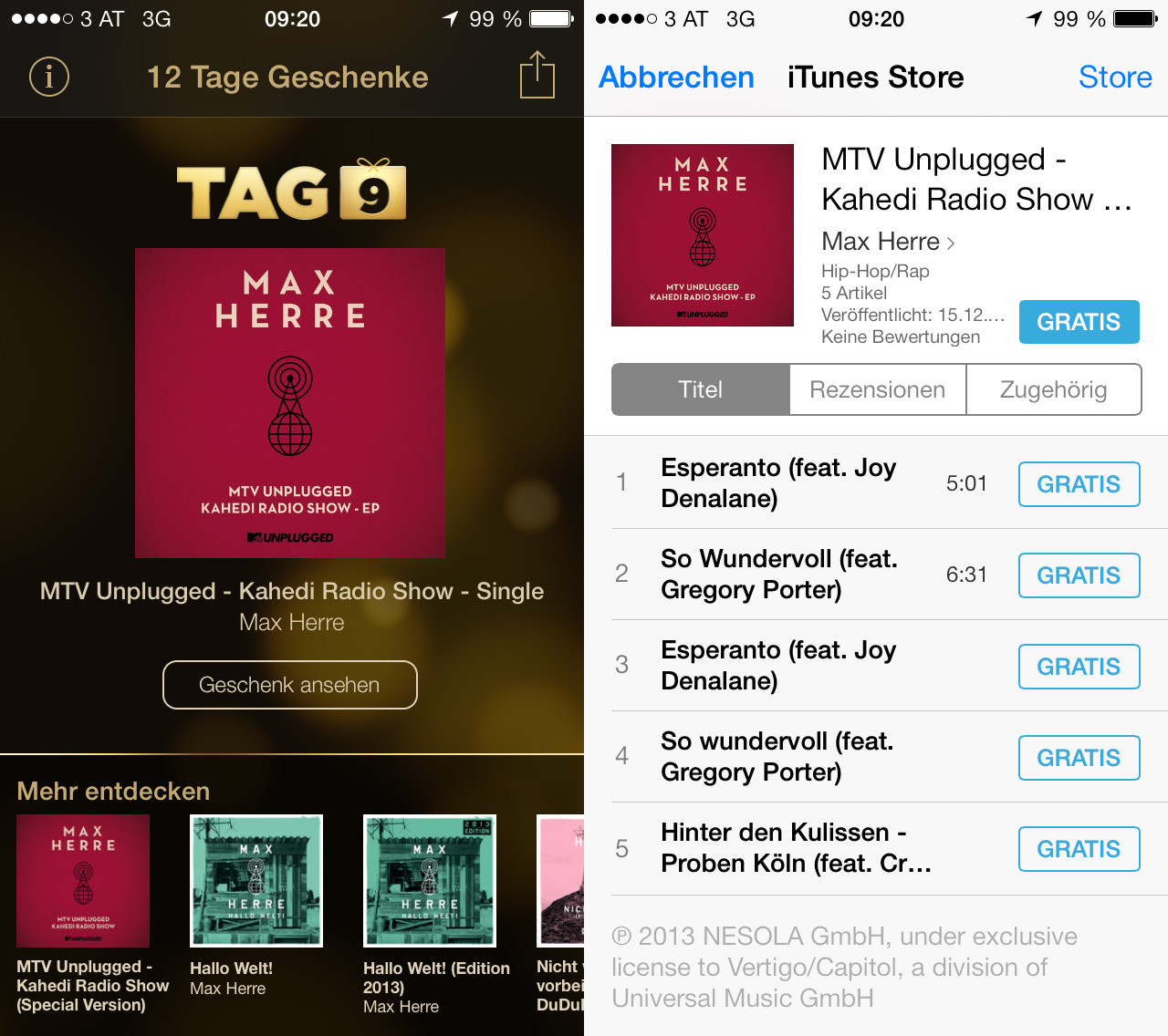 Itunes Geschenke
 12 Tage Geschenke Tag 09 Kahedi Radio Show MTV Unplugged