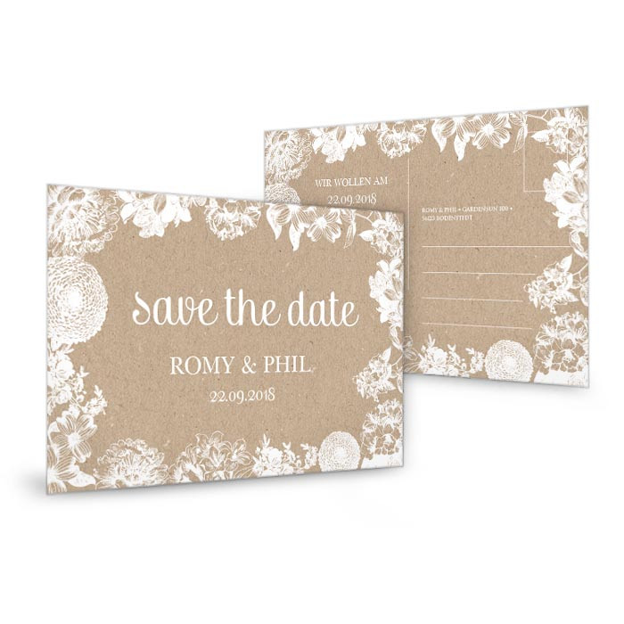 Karten Sprüche Zur Hochzeit
 Save the Date Karte zur Hochzeit im Kraftpapierstil mit