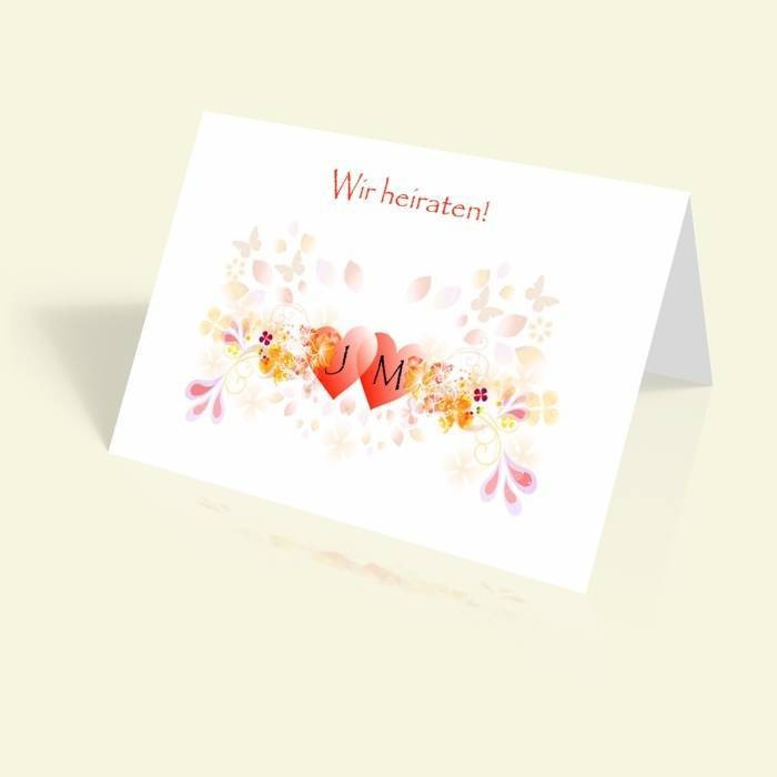Kartentext Hochzeit
 Hochzeitseinladung Herzen vertikal klappbar