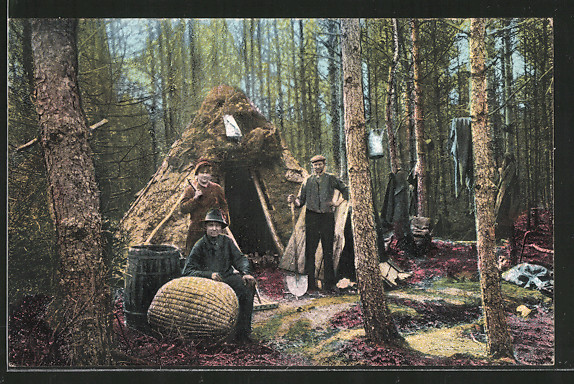 Köhler Handwerk
 AK Köhler stehen vor ihrer Köhlerhütte Forstwirtschaft Nr