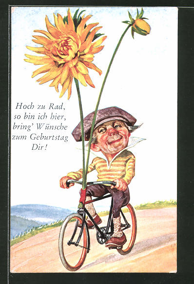 Lustige Geburtstagsglückwünsche
 AK Karikatur eines Fahrradfahrers Geburtstagsglückwünsche