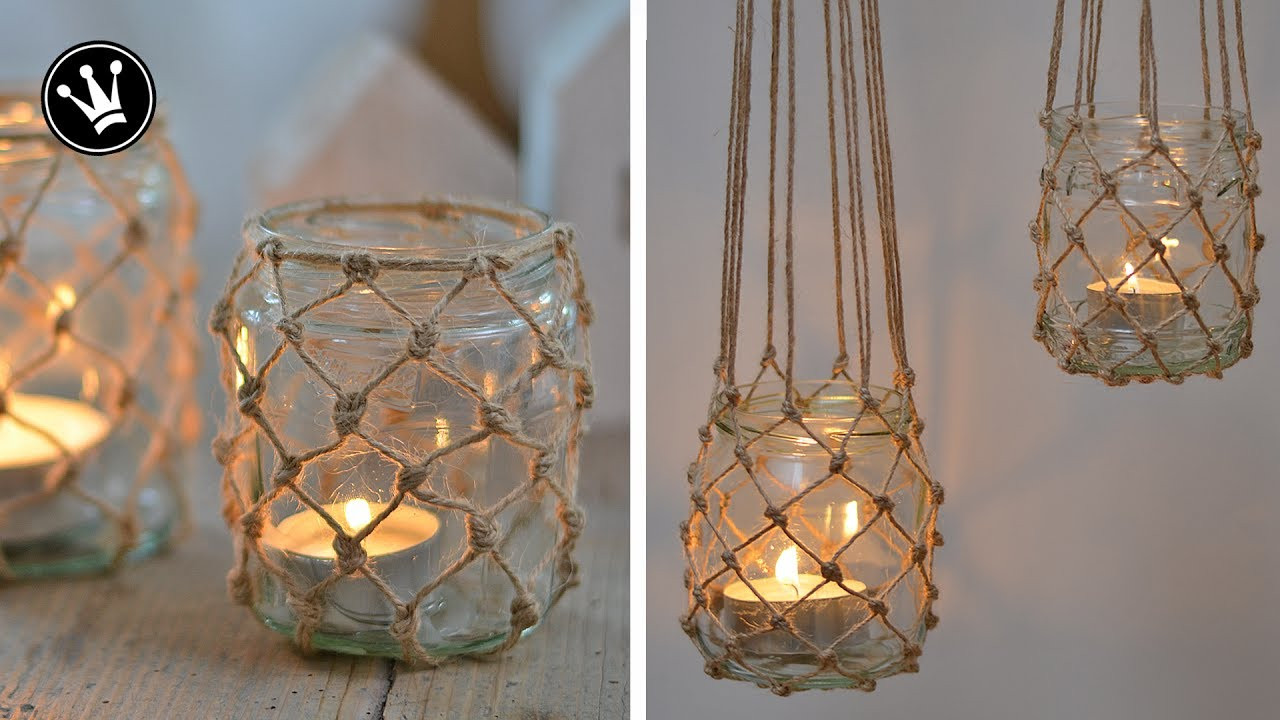 Makramee Diy
 DIY Windlicht im Fischernetz Look