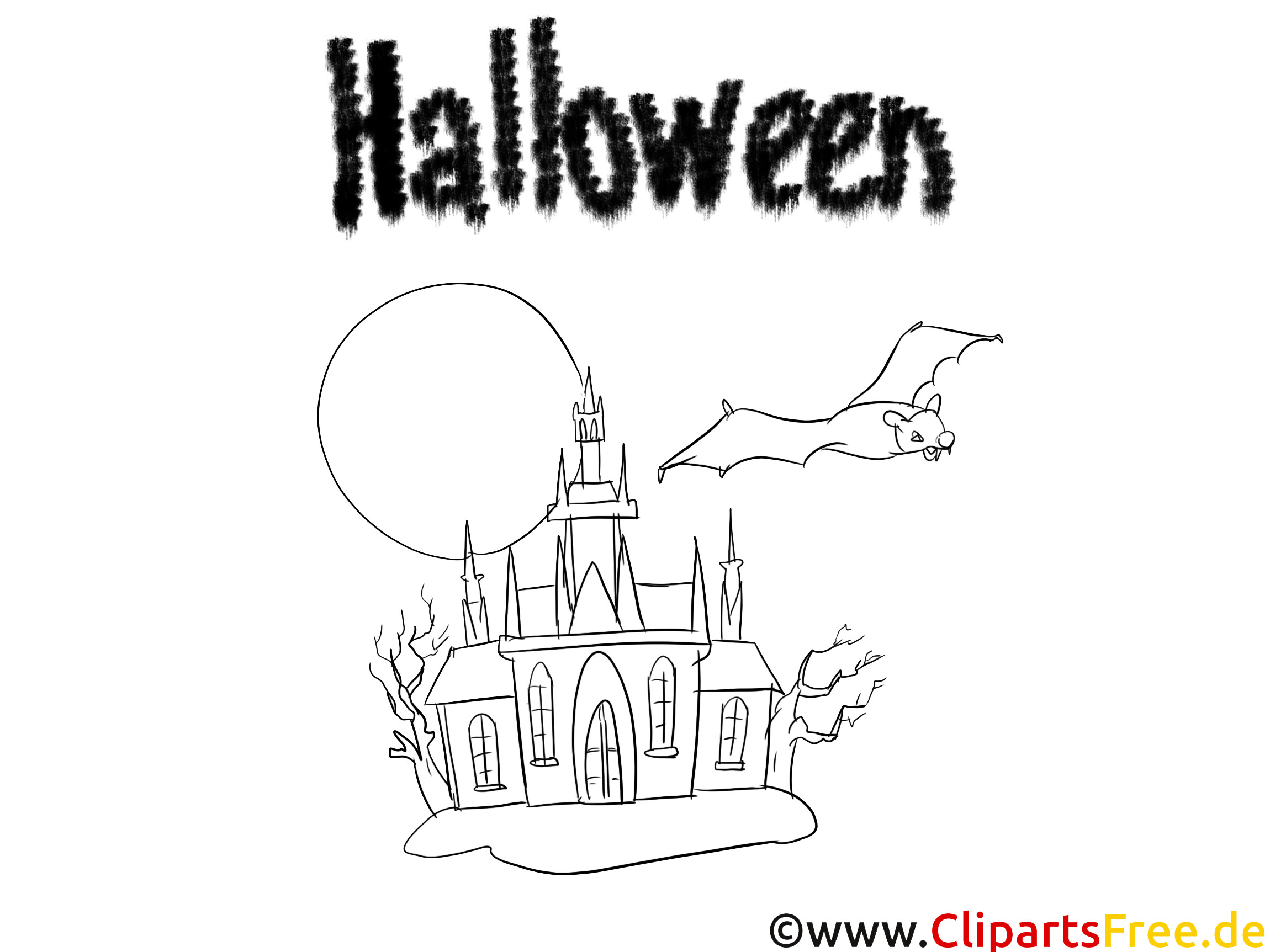 Malvorlagen Halloween Fledermaus
 Ausmalbilder Halloween Fledermaus und Burg