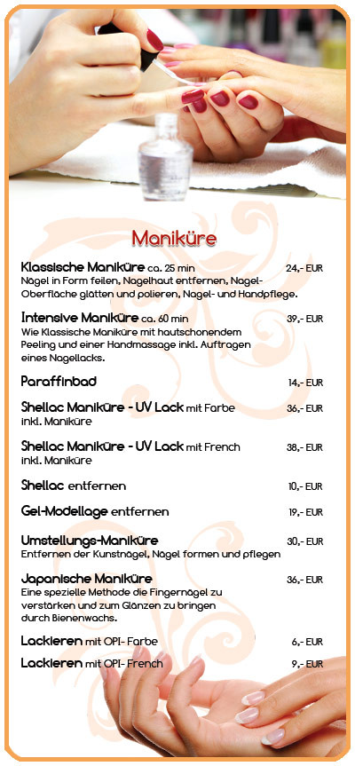 Maniküre Preise
 Airbrush Tanning Nürnberg Preise