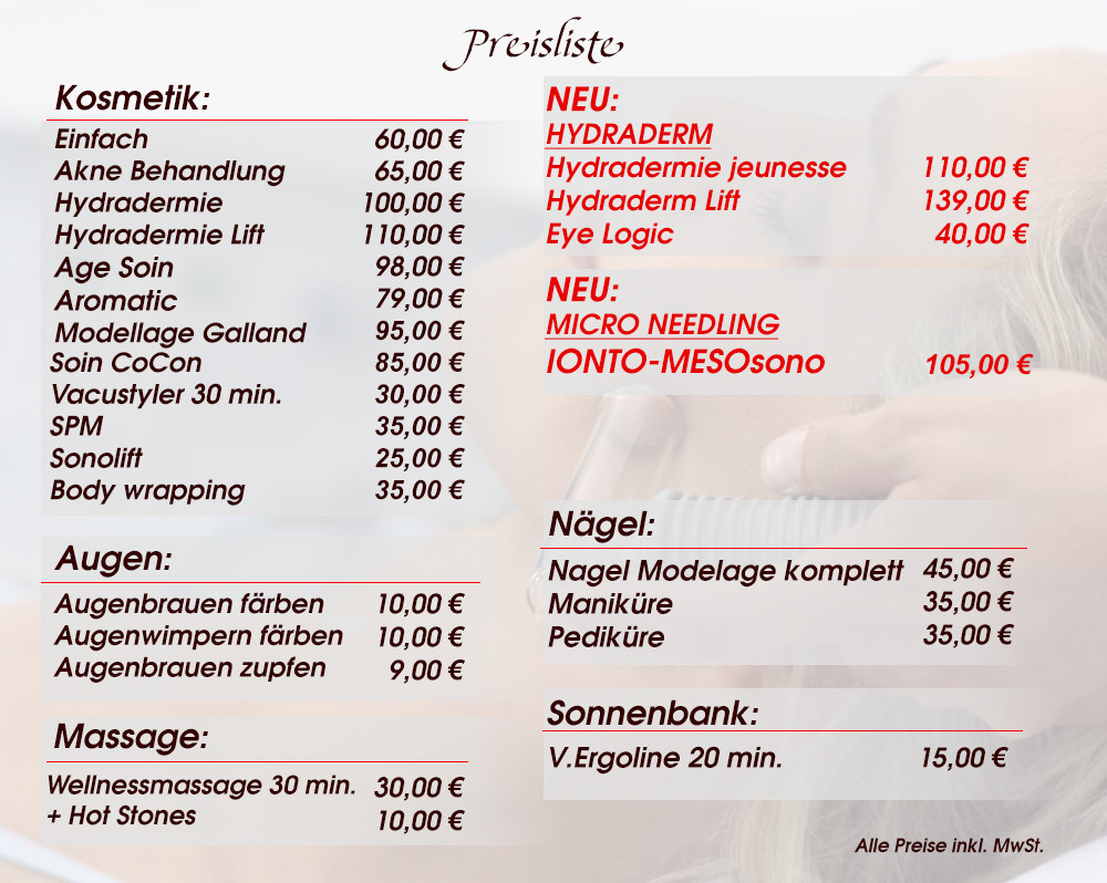 Maniküre Preisliste
 Preise