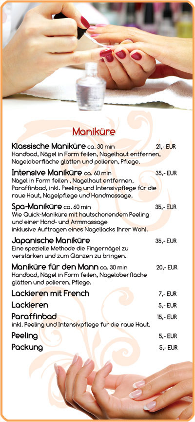 Maniküre Preisliste
 Maniküre in Nürnberg Maniküre mit Shellack