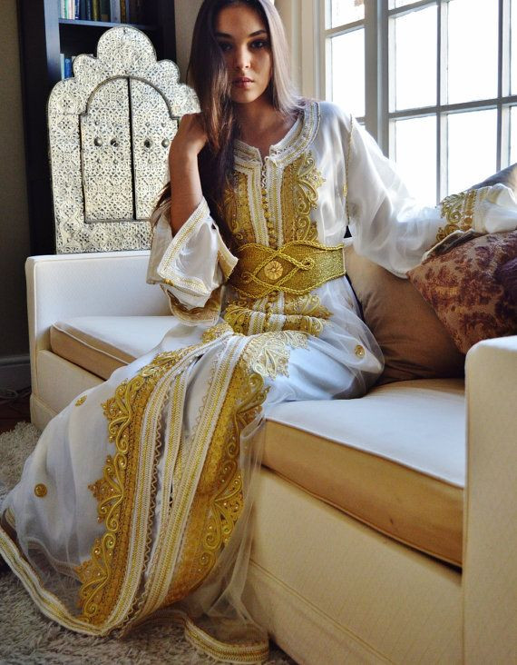 Marokkanische Hochzeit
 Kaftan Moroccan Modern White Gold Embroidery Caftan Kafan