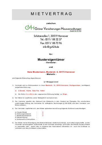 Mietvertrag Haus Und Grund
 Muster Mietvertrag Immocasa Bern AG