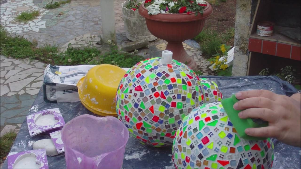 Mosaik Diy
 Beton giessen DIY selbst Mosaik auf Betonkugeln legen